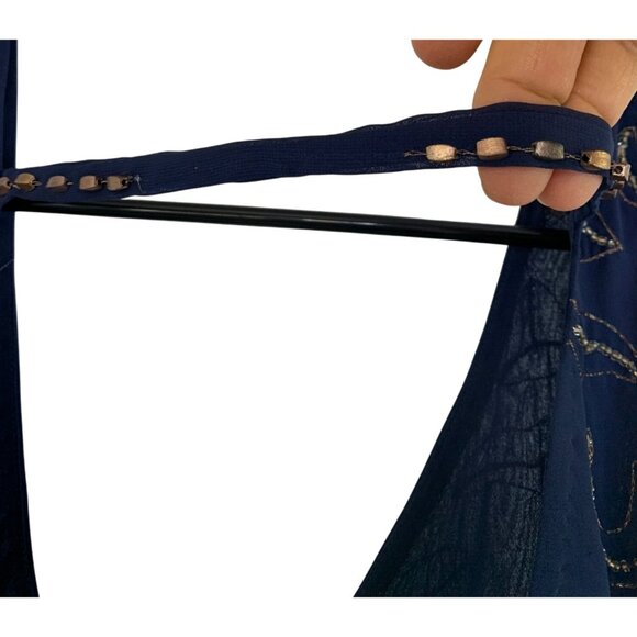 Navy Blue Sequin Embellished Halter Dress Free People Small RL10648 - Picture 8 of 11